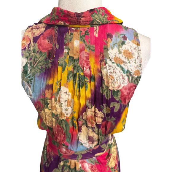 Vintage 90s Together! Floral Patchwork Maxi Shirt Dress Belted Sleeveless (10) - Picture 5 of 6